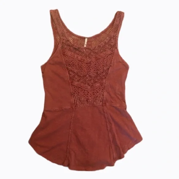 Free People Dusty Rose Crocheted Flowy Tank Top, Small Petite - Picture 5 of 5
